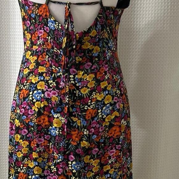Lost+Wander Black Floral Ruffle Asymmetrical Hi Low Tie Back Midi Dress S New - Picture 8 of 12